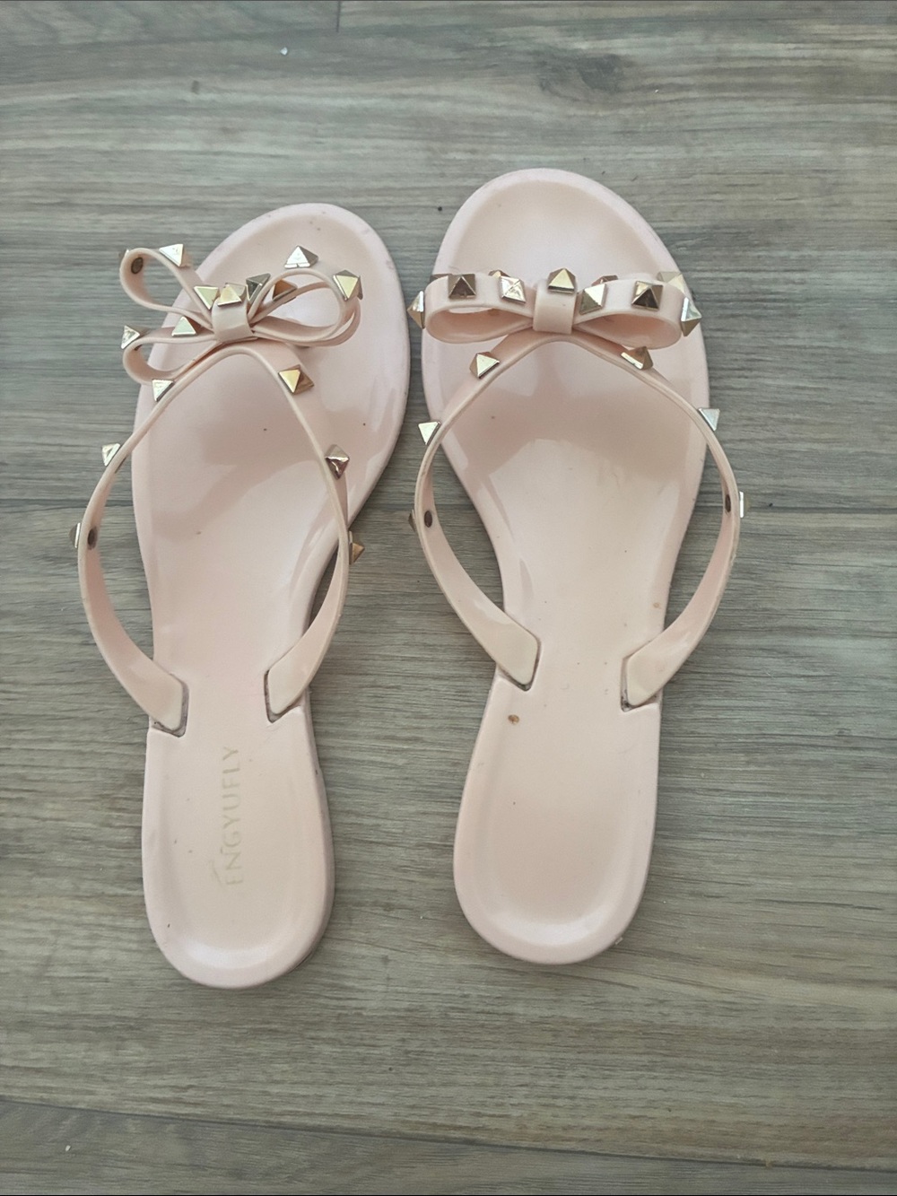 Women's Pink Bow Sandals with Gold Stud Accent - Picture 3 of 4